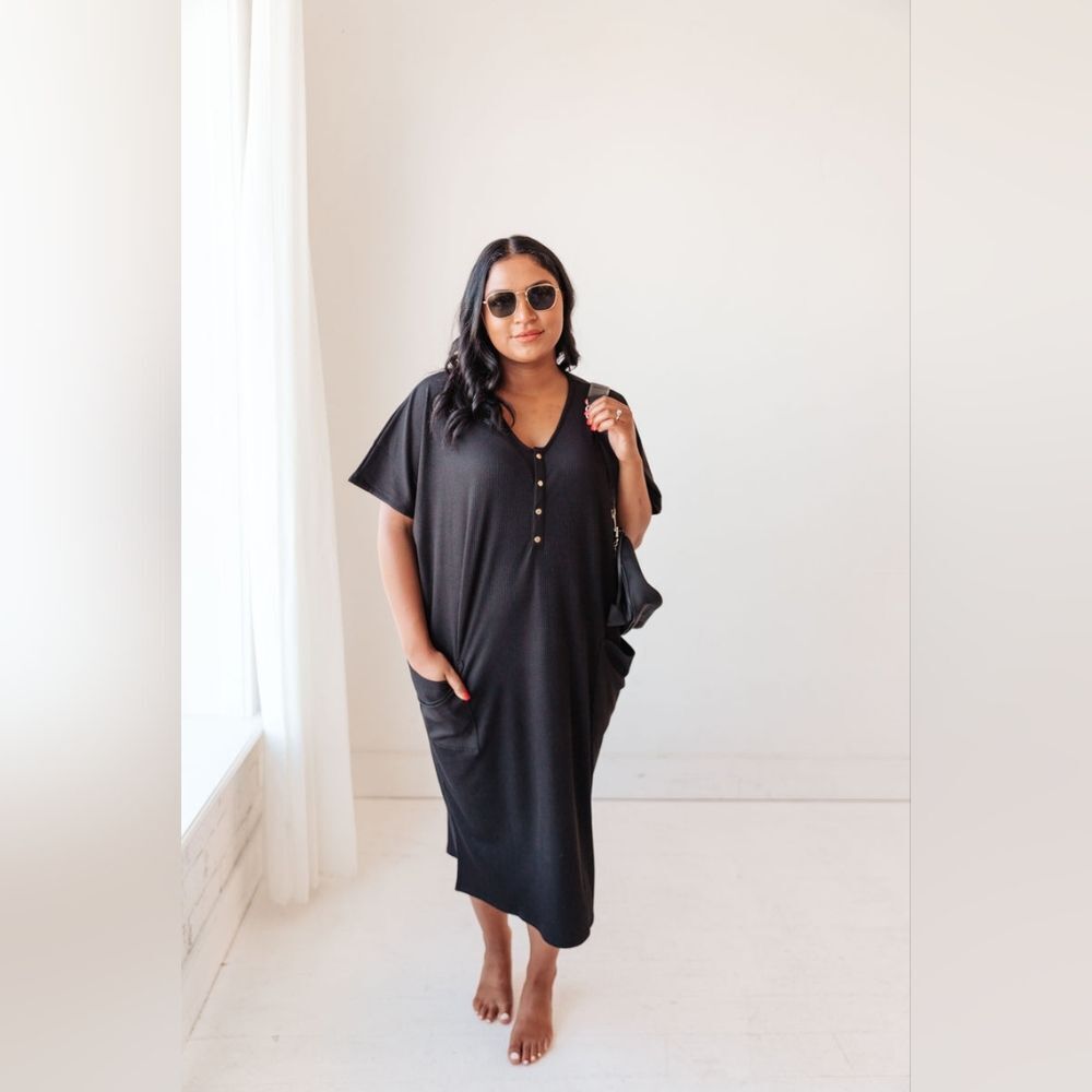 Dwell & Slumber Ribbed Ebony Cocoon Maternity Nursing Dress Size M/L Black
